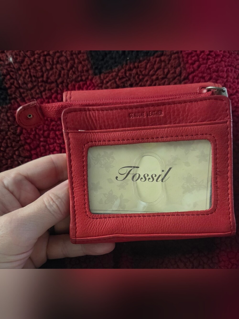 Fossil Red Genuine Leather ID Card Case Wallet